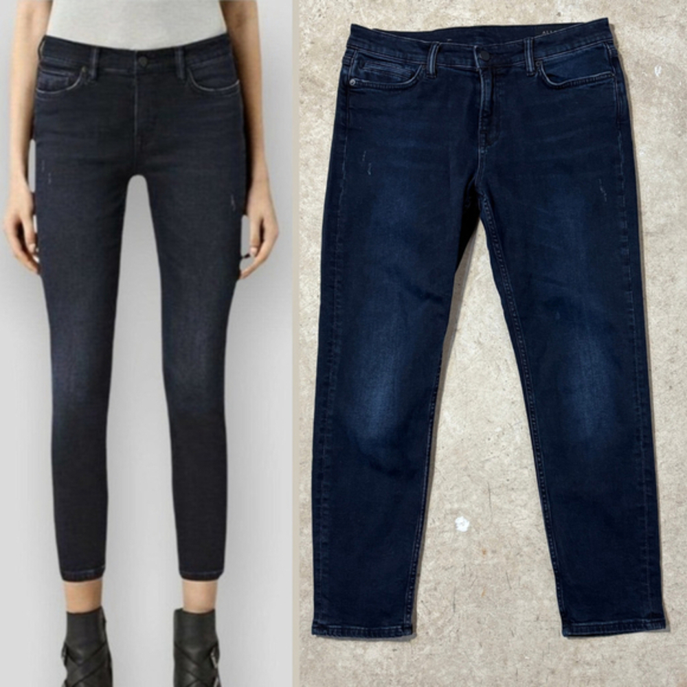 AllSaints Zig Blue Black Jeans Women’s Size 28 Cropped Skinny Zipper Fly